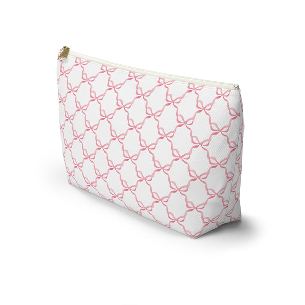 Preppy Watercolor Pink Bows - Accessory Zip Pouch Available in Two Sizes