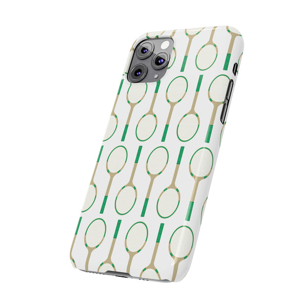 Vintage Tennis Racket in Green Phone Case Slim and Sleek, Preppy and Classic, Impact Resistant Shell