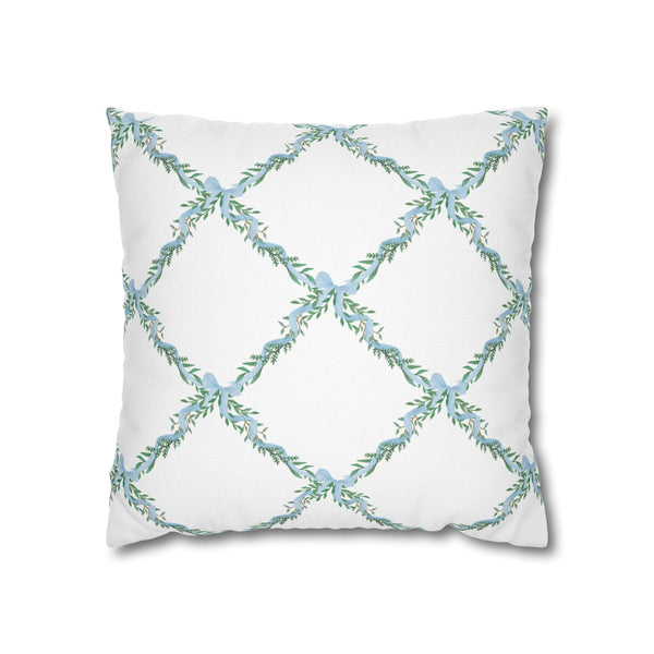 Watercolor Lattice Floral Bow Blue Pillow Cover with Zip Closure - Cover Only - Insert not included - teen, tween, dorm room
