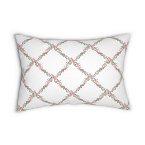 Decorative Lumbar Pillow Lattice Floral Bow,  Preppy Accent with insert , 14" x 20"