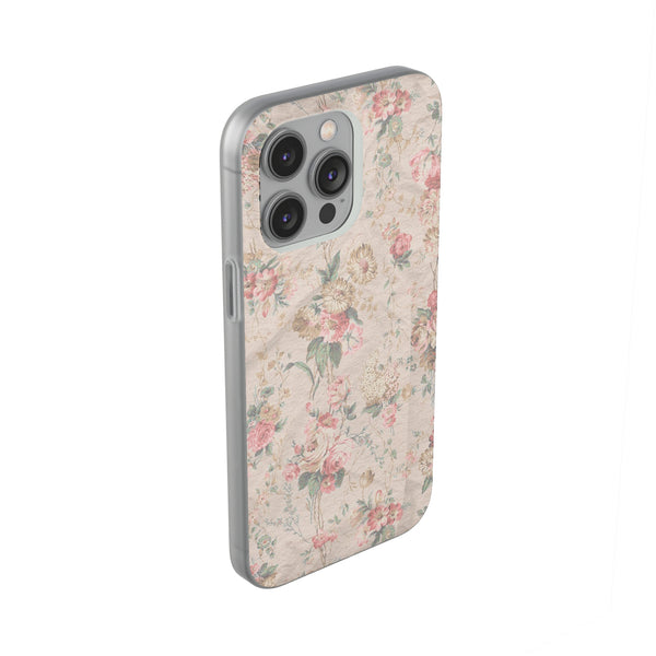 Flexible Phone Case in Romantic Floral Print - Beige, Neutral Tones