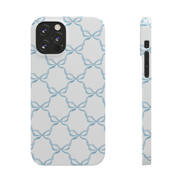 Coquette blue and white, loveshackfancy inspired, preppy bow print Phone Case Slim and Sleek, all iPhone 15 14 Plus Pro Max 13