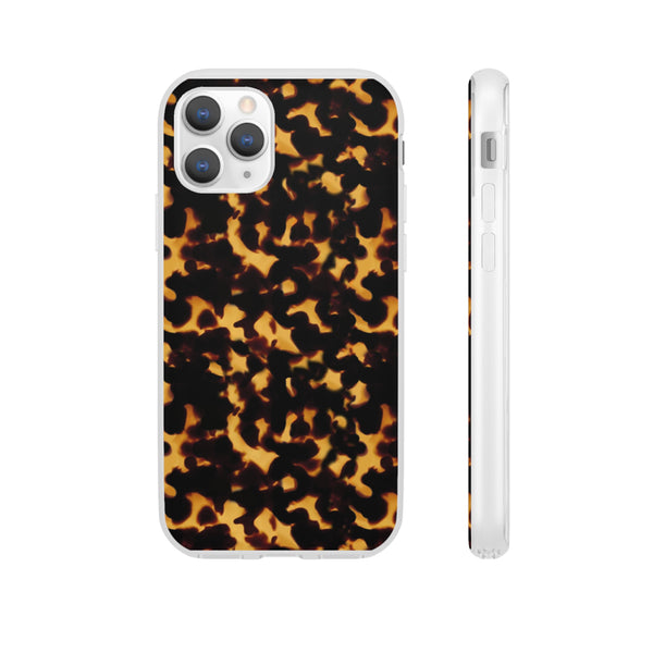 Flexible Phone Case - Tortoise Print Chic Spots leopard in classic neutral phones iphone Samsung clear access to all ports and functions