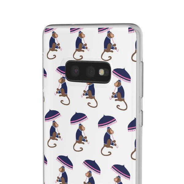 Flexible Phone Case - Preppy Chinoiserie Monkey Pattern  iphone Samsung clear access to all ports and functions