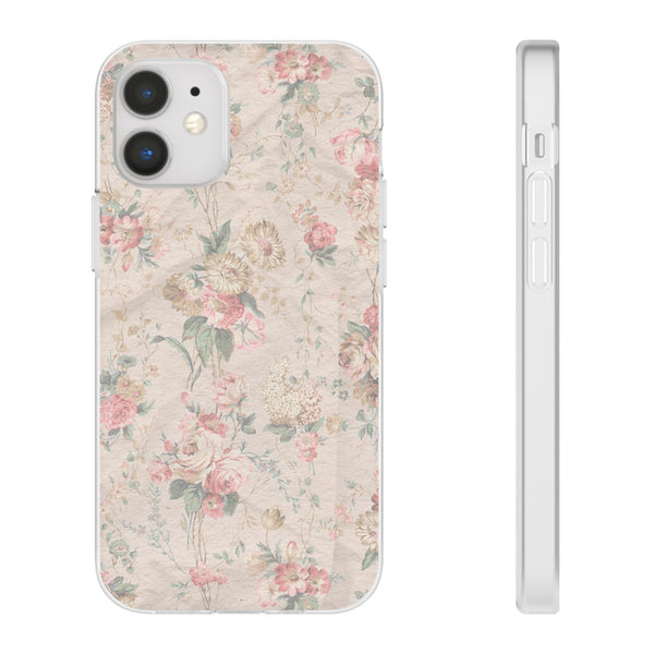 Flexible Phone Case in Romantic Floral Print - Beige, Neutral Tones