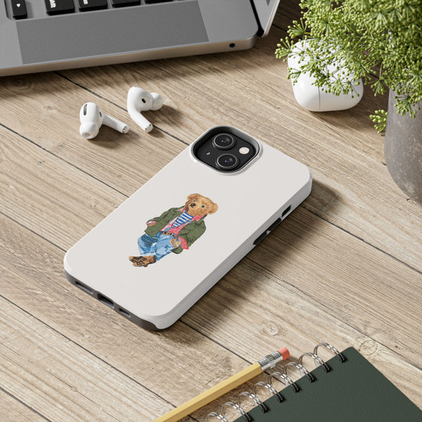 Preppy Bear Cargo Jacket iPhone case, Tough Protective double layer
