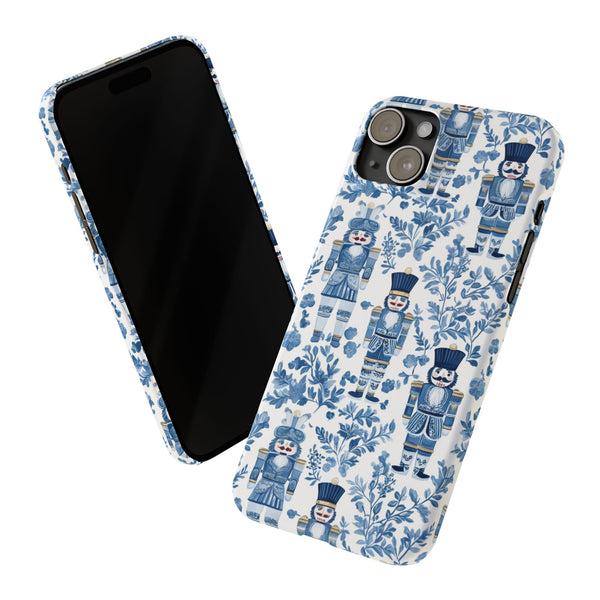 Slim Phone Case - Chinoiserie Holiday Nutcracker Blue and White Toile Protective Phone Case