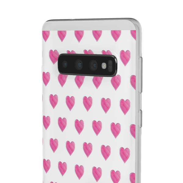 Flexible Phone Case - Preppy Hearts Watercolor Pink - Clear Shell pink Hearts - your case color will show through
