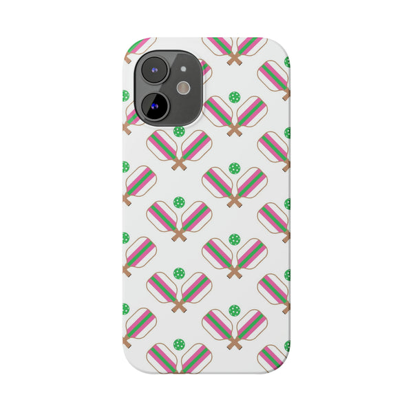 Pickle Ball Pickleball Lover Phone Case, Samsung,  iPhone Case Slim and Sleek, Preppy and Classic, Impact Resistant Shell Pink & Green