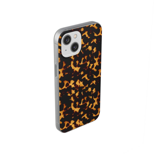 Flexible Phone Case - Tortoise Print Chic Spots leopard in classic neutral phones iphone Samsung clear access to all ports and functions