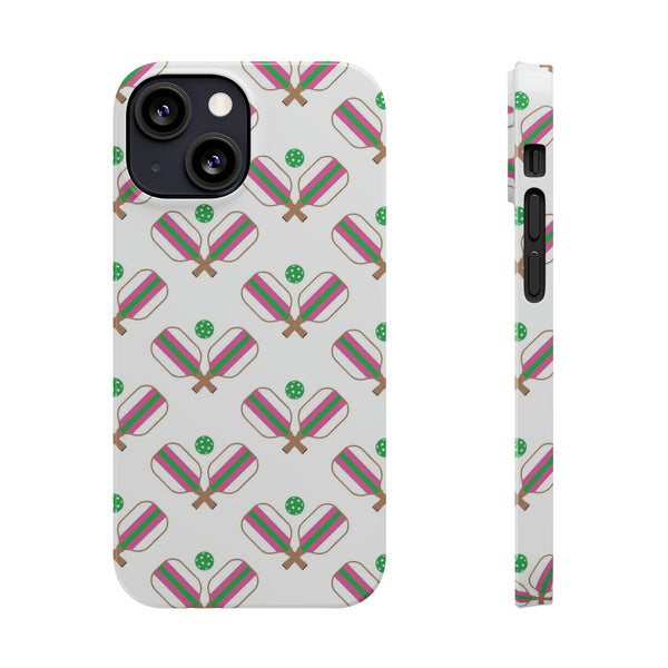 Pickle Ball Pickleball Lover Phone Case, Samsung,  iPhone Case Slim and Sleek, Preppy and Classic, Impact Resistant Shell Pink & Green