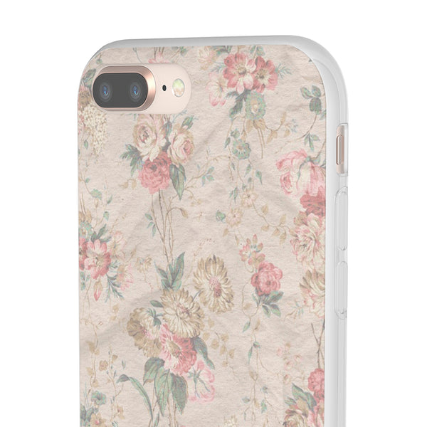 Flexible Phone Case in Romantic Floral Print - Beige, Neutral Tones