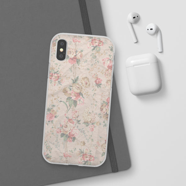 Flexible Phone Case in Romantic Floral Print - Beige, Neutral Tones