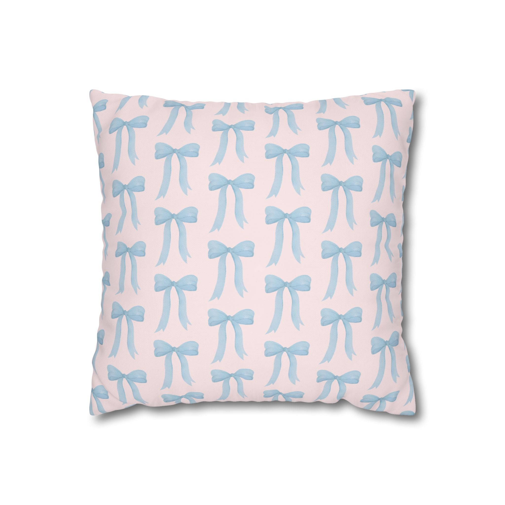 Pillow Cover Large Sham, Preppy Blue Bow design, Blush Pink Loveshackfancy inspired, (insert not included) choose from 22" 24" or 26" square