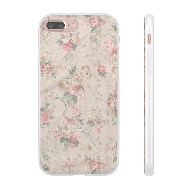 Flexible Phone Case in Romantic Floral Print - Beige, Neutral Tones