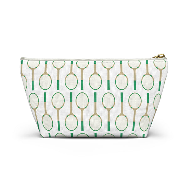 Vintage Tennis Racket in Green Preppy Pattern- Accessory Zip Pouch Available in Two Sizes