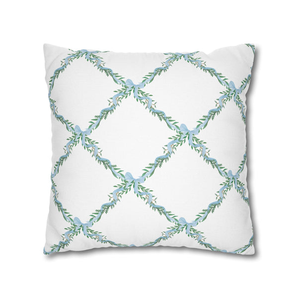 Watercolor Lattice Floral Bow Blue Pillow Cover with Zip Closure - Cover Only - Insert not included - teen, tween, dorm room