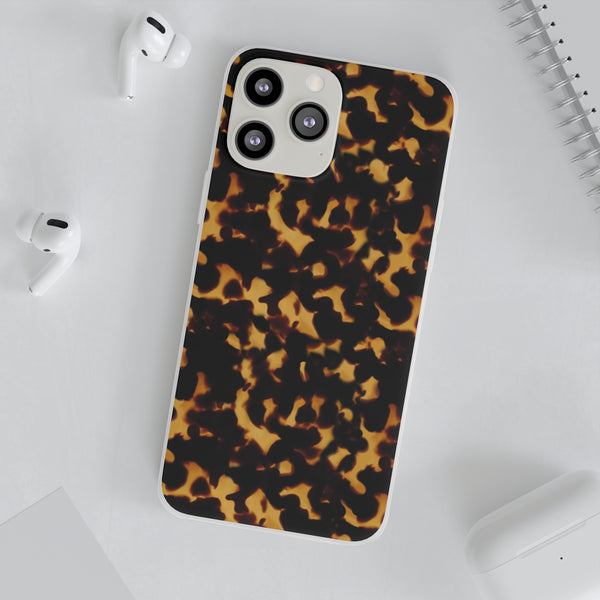 Flexible Phone Case - Tortoise Print Chic Spots leopard in classic neutral phones iphone Samsung clear access to all ports and functions