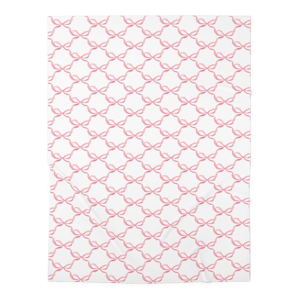Baby Swaddle Blanket in watercolor bow print pattern - pink and white for boys or girls