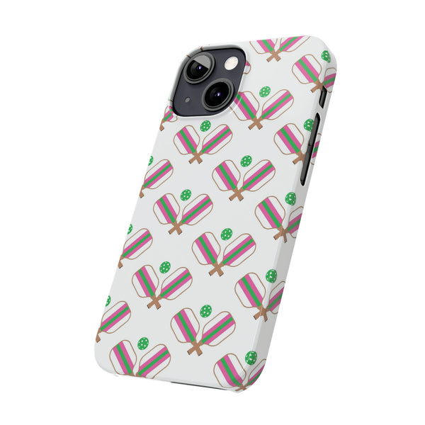 Pickle Ball Pickleball Lover Phone Case, Samsung,  iPhone Case Slim and Sleek, Preppy and Classic, Impact Resistant Shell Pink & Green