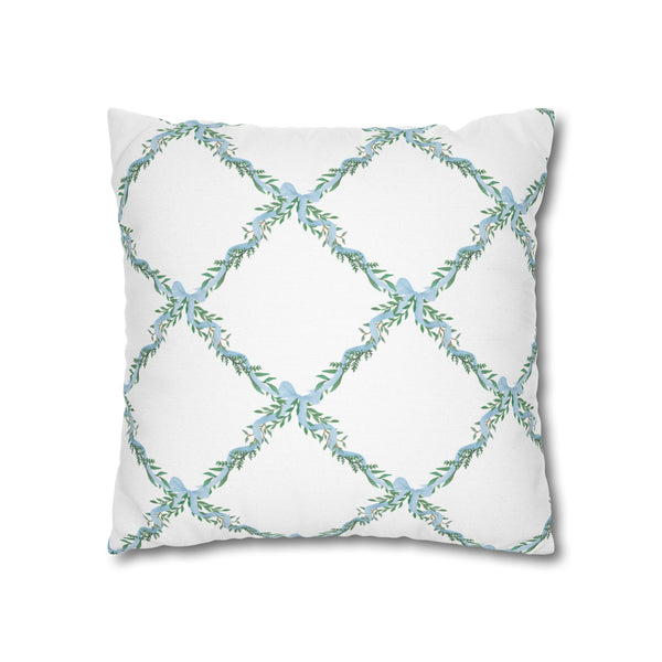 Watercolor Lattice Floral Bow Blue Pillow Cover with Zip Closure - Cover Only - Insert not included - teen, tween, dorm room
