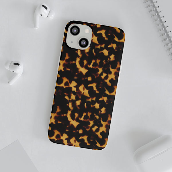 Flexible Phone Case - Tortoise Print Chic Spots leopard in classic neutral phones iphone Samsung clear access to all ports and functions