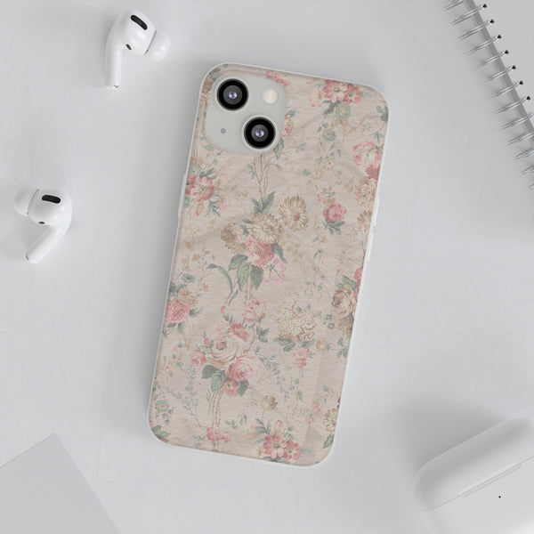 Flexible Phone Case in Romantic Floral Print - Beige, Neutral Tones
