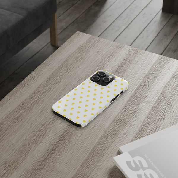 Preppy Hearts in Yellow, Heart Pattern,  Preppy Gift summer iPhone Case, Samsung Slim and Sleek, Classic, Impact Resistant Shell
