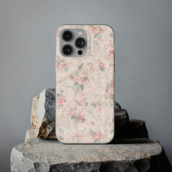 Flexible Phone Case in Romantic Floral Print - Beige, Neutral Tones