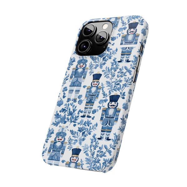 Slim Phone Case - Chinoiserie Holiday Nutcracker Blue and White Toile Protective Phone Case