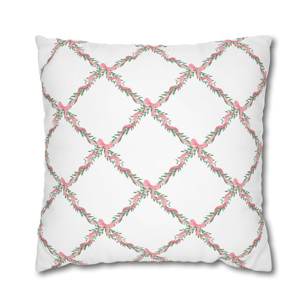Pillow Cover Large Sham, Watercolor Lattice Floral Pink Bow  Loveshackfancy inspired, (insert not included) choose from 24" or 26" square