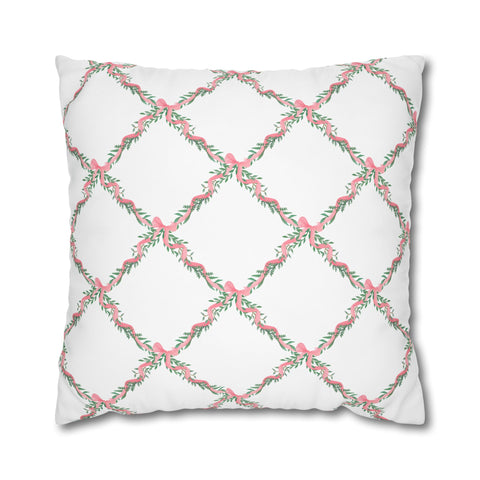 Pillow Cover Large Sham, Watercolor Lattice Floral Pink Bow  Loveshackfancy inspired, (insert not included) choose from 24" or 26" square