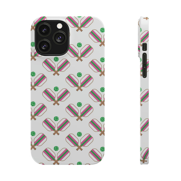 Pickle Ball Pickleball Lover Phone Case, Samsung,  iPhone Case Slim and Sleek, Preppy and Classic, Impact Resistant Shell Pink & Green