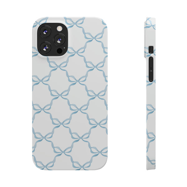 Coquette blue and white, loveshackfancy inspired, preppy bow print Phone Case Slim and Sleek, all iPhone 15 14 Plus Pro Max 13