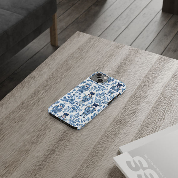 Slim Phone Case - Chinoiserie Holiday Nutcracker Blue and White Toile Protective Phone Case