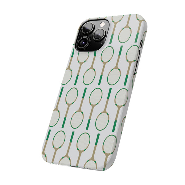 Vintage Tennis Racket in Green Phone Case Slim and Sleek, Preppy and Classic, Impact Resistant Shell