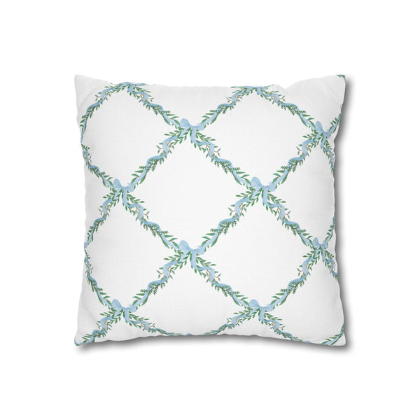 Watercolor Lattice Floral Bow Blue Pillow Cover with Zip Closure - Cover Only - Insert not included - teen, tween, dorm room