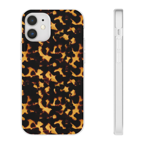 Flexible Phone Case - Tortoise Print Chic Spots leopard in classic neutral phones iphone Samsung clear access to all ports and functions