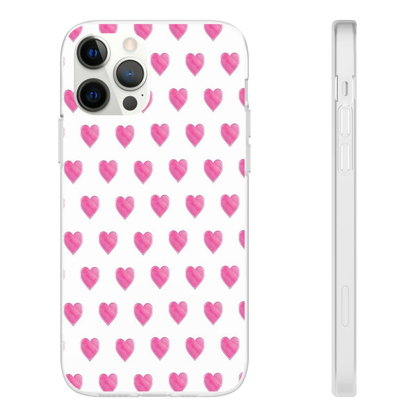 Flexible Phone Case - Preppy Hearts Watercolor Pink - Clear Shell pink Hearts - your case color will show through