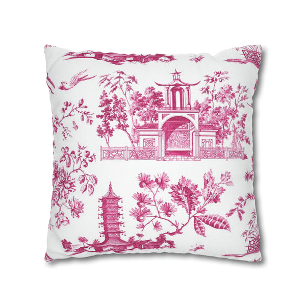 Hot Pink Toile Chinoiserie Pillow Cover with Zip Closure - Cover Only - Insert not included - teen, tween, dorm room