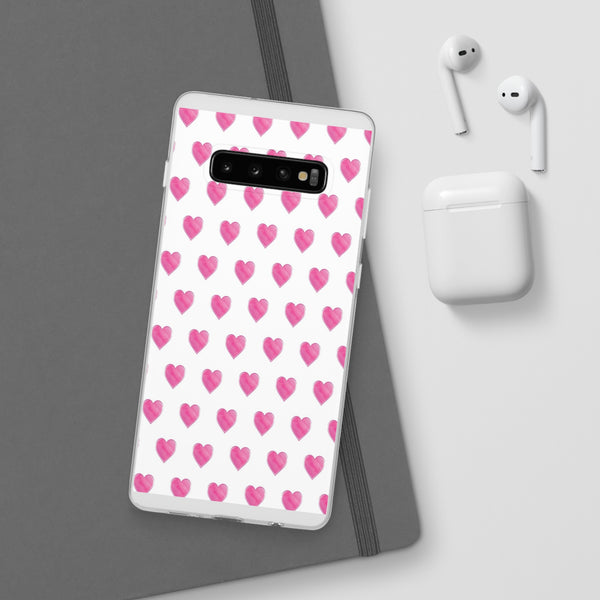 Flexible Phone Case - Preppy Hearts Watercolor Pink - Clear Shell pink Hearts - your case color will show through