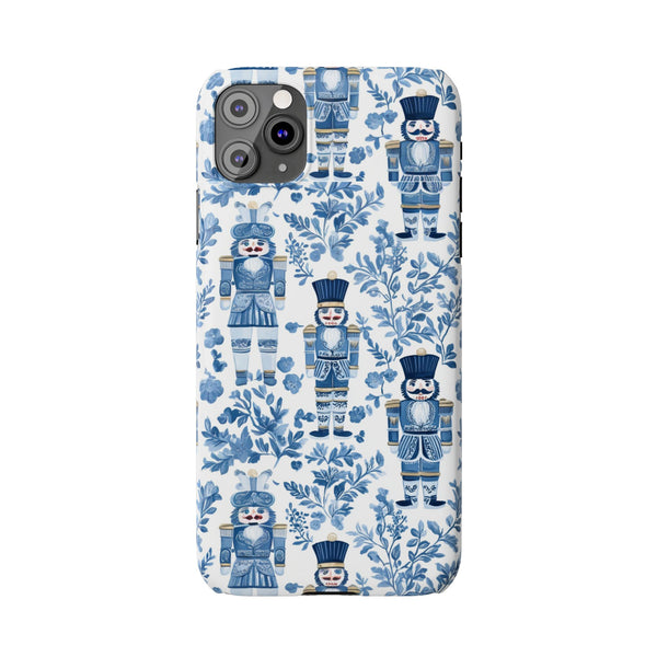 Slim Phone Case - Chinoiserie Holiday Nutcracker Blue and White Toile Protective Phone Case