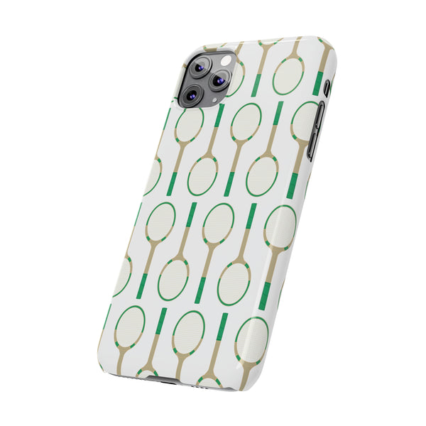 Vintage Tennis Racket in Green Phone Case Slim and Sleek, Preppy and Classic, Impact Resistant Shell