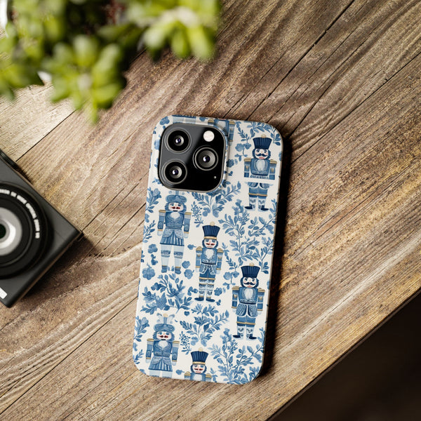 Slim Phone Case - Chinoiserie Holiday Nutcracker Blue and White Toile Protective Phone Case
