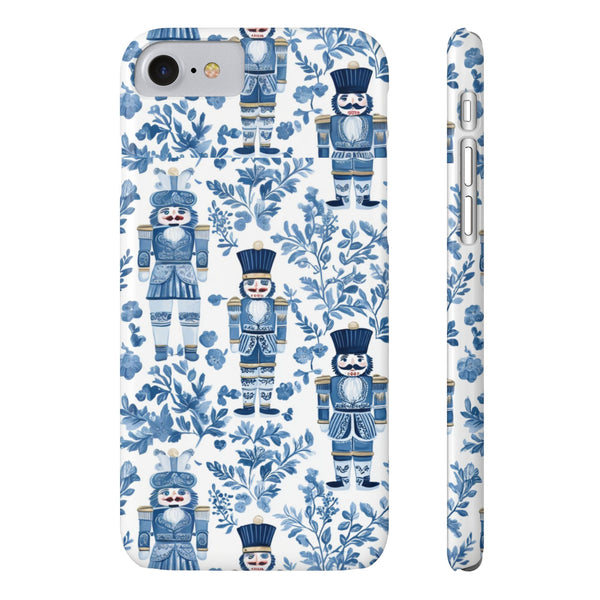 Slim Phone Case - Chinoiserie Holiday Nutcracker Blue and White Toile Protective Phone Case