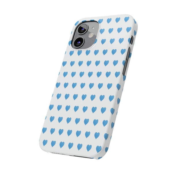 Preppy Hearts Phone Case, Blue and White, iPhone 15, 14, Pro, Pro Max, 13, 12, 11 Sleek, Protective Snap Case Access To All Ports