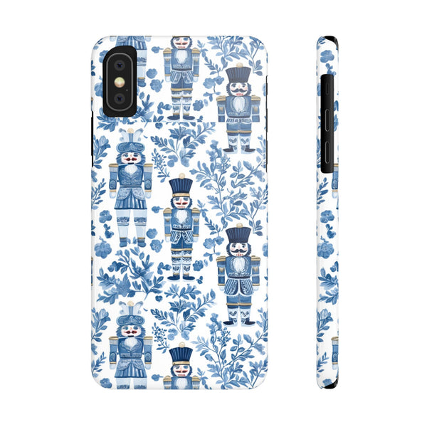 Slim Phone Case - Chinoiserie Holiday Nutcracker Blue and White Toile Protective Phone Case