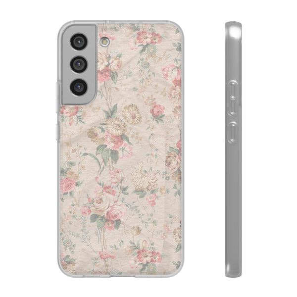Flexible Phone Case in Romantic Floral Print - Beige, Neutral Tones