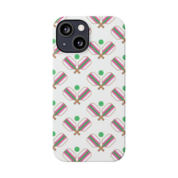 Pickle Ball Pickleball Lover Phone Case, Samsung,  iPhone Case Slim and Sleek, Preppy and Classic, Impact Resistant Shell Pink & Green