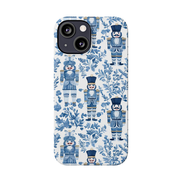 Slim Phone Case - Chinoiserie Holiday Nutcracker Blue and White Toile Protective Phone Case